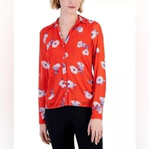 Bar III Floral Print Mesh Shirt- Large